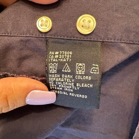 Tommy Hilfiger Men’s Shirt Large Navy Blue Button-Down Red Stripe 100% Cotton - Picture 8 of 10